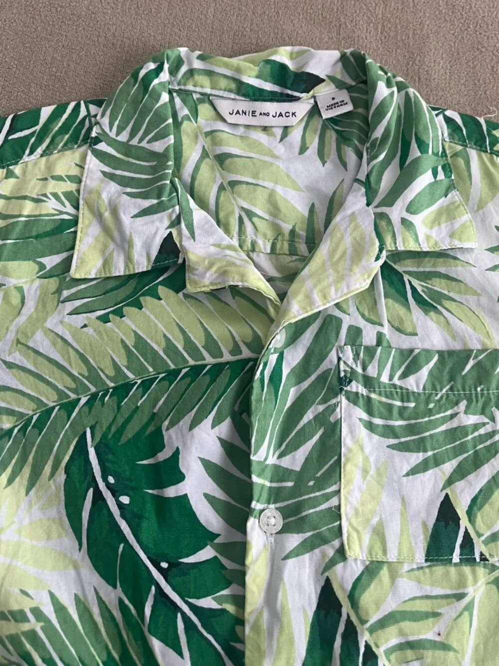 Janie and Jack Boys Green Shirt Short Sleeves Size 8